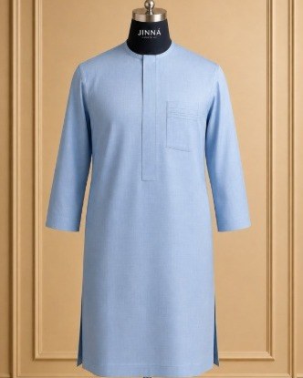 Pale sky blue long-sleeve tunic on a mannequin